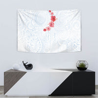 Hawaiian Tribal Tattoo and Hibiscus Tapestry Polynesian Pattern Airy White Blue Cloud