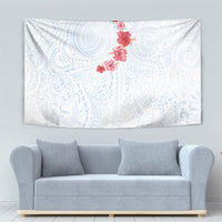 Hawaiian Tribal Tattoo and Hibiscus Tapestry Polynesian Pattern Airy White Blue Cloud