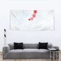 Hawaiian Tribal Tattoo and Hibiscus Tapestry Polynesian Pattern Airy White Blue Cloud