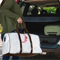 Hawaiian Tribal Tattoo and Hibiscus Travel Bag Polynesian Pattern Airy White Blue Cloud
