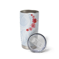 Hawaiian Tribal Tattoo and Hibiscus Tumbler Cup Polynesian Pattern Airy White Blue Cloud