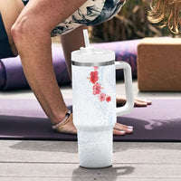Hawaiian Tribal Tattoo and Hibiscus Tumbler With Handle Polynesian Pattern Airy White Blue Cloud