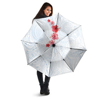 Hawaiian Tribal Tattoo and Hibiscus Umbrella Polynesian Pattern Airy White Blue Cloud
