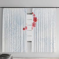 Hawaiian Tribal Tattoo and Hibiscus Window Curtain Polynesian Pattern Airy White Blue Cloud