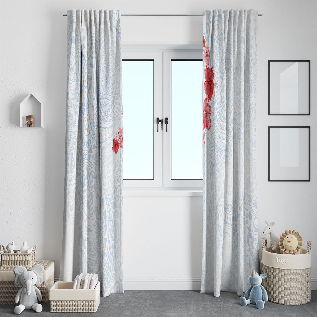 Hawaiian Tribal Tattoo and Hibiscus Window Curtain Polynesian Pattern Airy White Blue Cloud