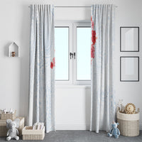Hawaiian Tribal Tattoo and Hibiscus Window Curtain Polynesian Pattern Airy White Blue Cloud