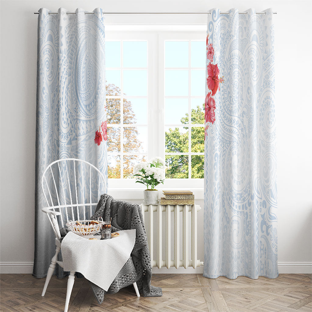 Hawaiian Tribal Tattoo and Hibiscus Window Curtain Polynesian Pattern Airy White Blue Cloud