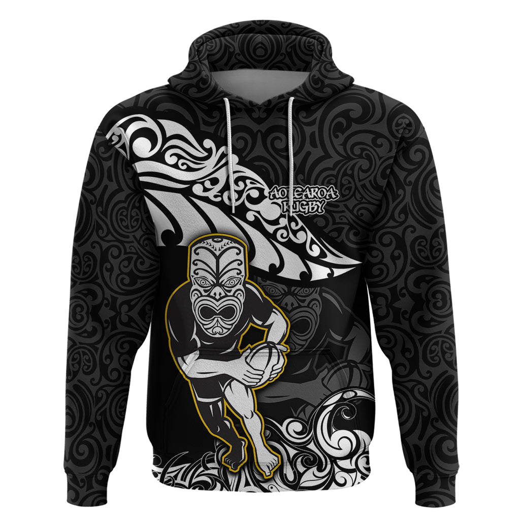 New Zealand Rugby Hoodie Maori Warrior Rugby Silver Fern Tribal Pattern LT03 Black - Polynesian Pride