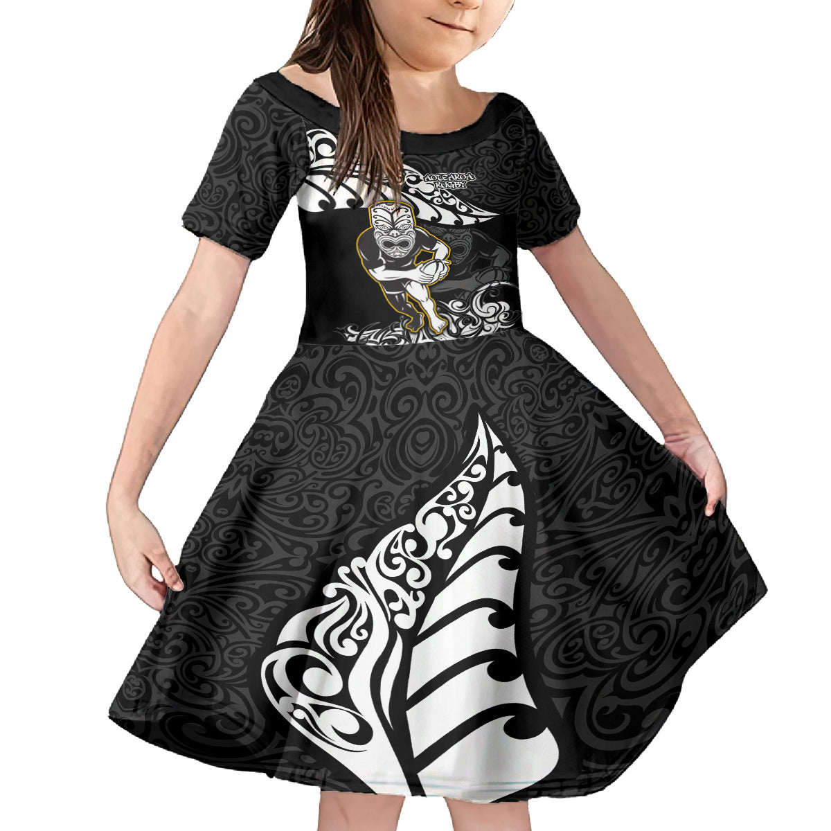 custom-new-zealand-rugby-family-matching-off-shoulder-short-dress-and-hawaiian-shirt-maori-warrior-rugby-silver-fern-tribal-pattern