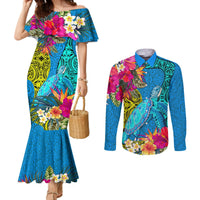 polynesian-couples-matching-mermaid-dress-and-long-sleeve-button-shirts-the-turtle-jung-flower-with-maori-pattern-ethnic-style