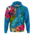 Polynesian Hoodie The Turtle Jung Flower with Maori Pattern Ethnic Style LT03 Blue - Polynesian Pride