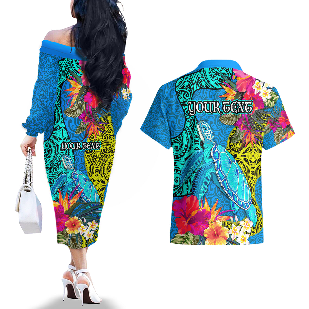 custom-polynesian-couples-matching-off-the-shoulder-long-sleeve-dress-and-hawaiian-shirt-the-turtle-jung-flower-with-maori-pattern-ethnic-style