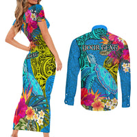 custom-polynesian-couples-matching-short-sleeve-bodycon-dress-and-long-sleeve-button-shirts-the-turtle-jung-flower-with-maori-pattern-ethnic-style