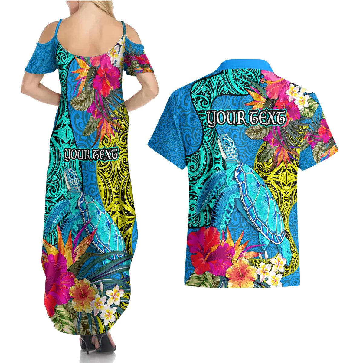 custom-polynesian-couples-matching-summer-maxi-dress-and-hawaiian-shirt-the-turtle-jung-flower-with-maori-pattern-ethnic-style