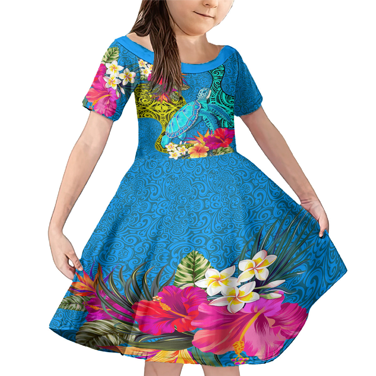 custom-polynesian-family-matching-mermaid-dress-and-hawaiian-shirt-the-turtle-jung-flower-with-maori-pattern-ethnic-style