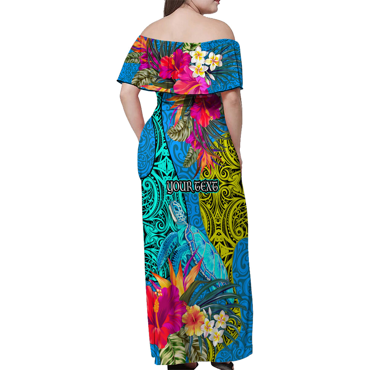 custom-polynesian-family-matching-off-shoulder-maxi-dress-and-hawaiian-shirt-the-turtle-jung-flower-with-maori-pattern-ethnic-style