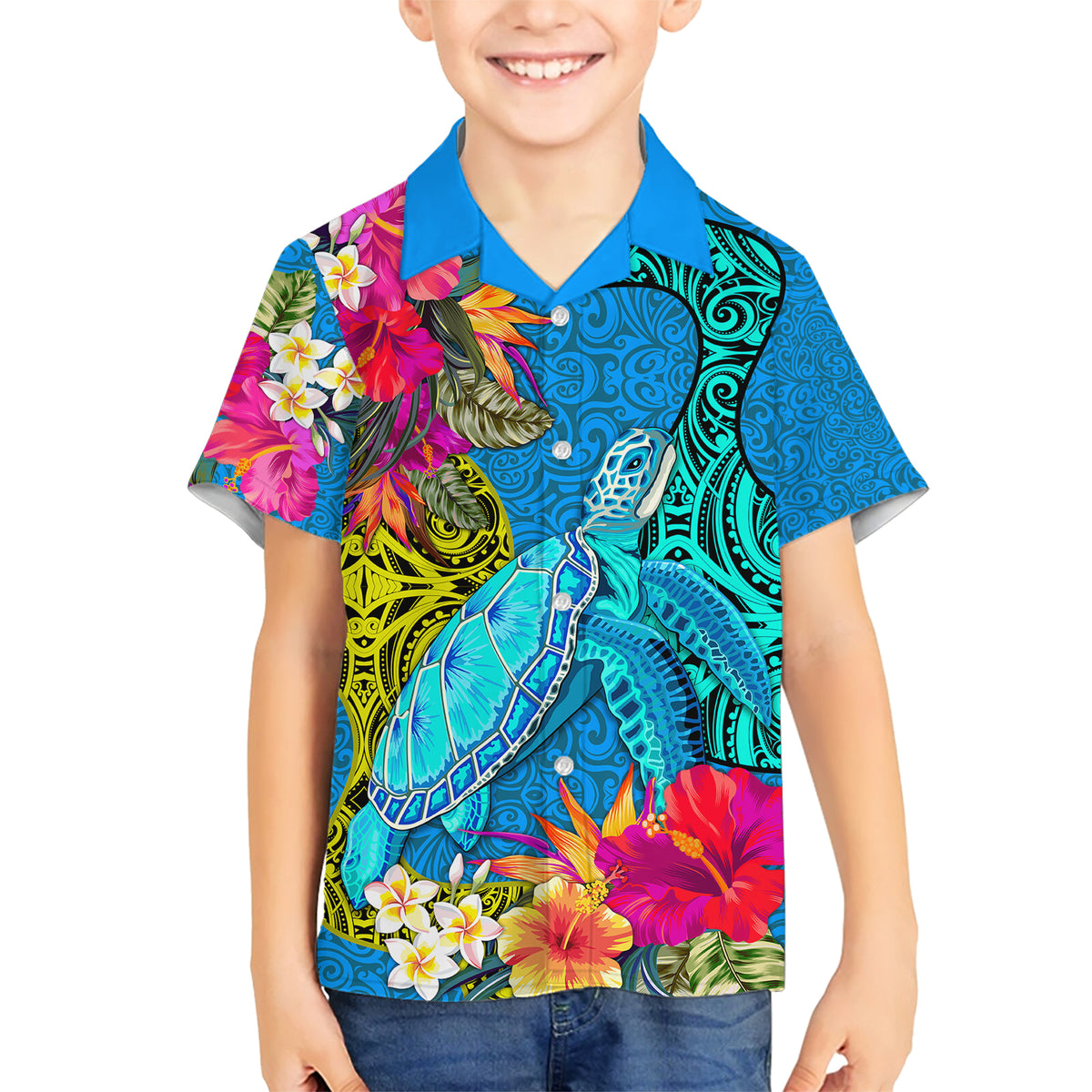custom-polynesian-family-matching-short-sleeve-bodycon-dress-and-hawaiian-shirt-the-turtle-jung-flower-with-maori-pattern-ethnic-style