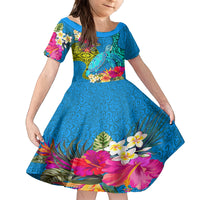 custom-polynesian-kid-short-sleeve-dress-the-turtle-jung-flower-with-maori-pattern-ethnic-style