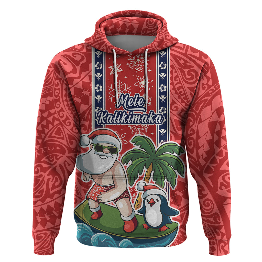 Hawaii Christmas Hoodie The Santa Surfing Hawaii Xmas Style LT03 Pullover Hoodie Red - Polynesian Pride