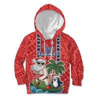 Hawaii Christmas Kid Hoodie The Santa Surfing Hawaii Xmas Style LT03 Red - Polynesian Pride