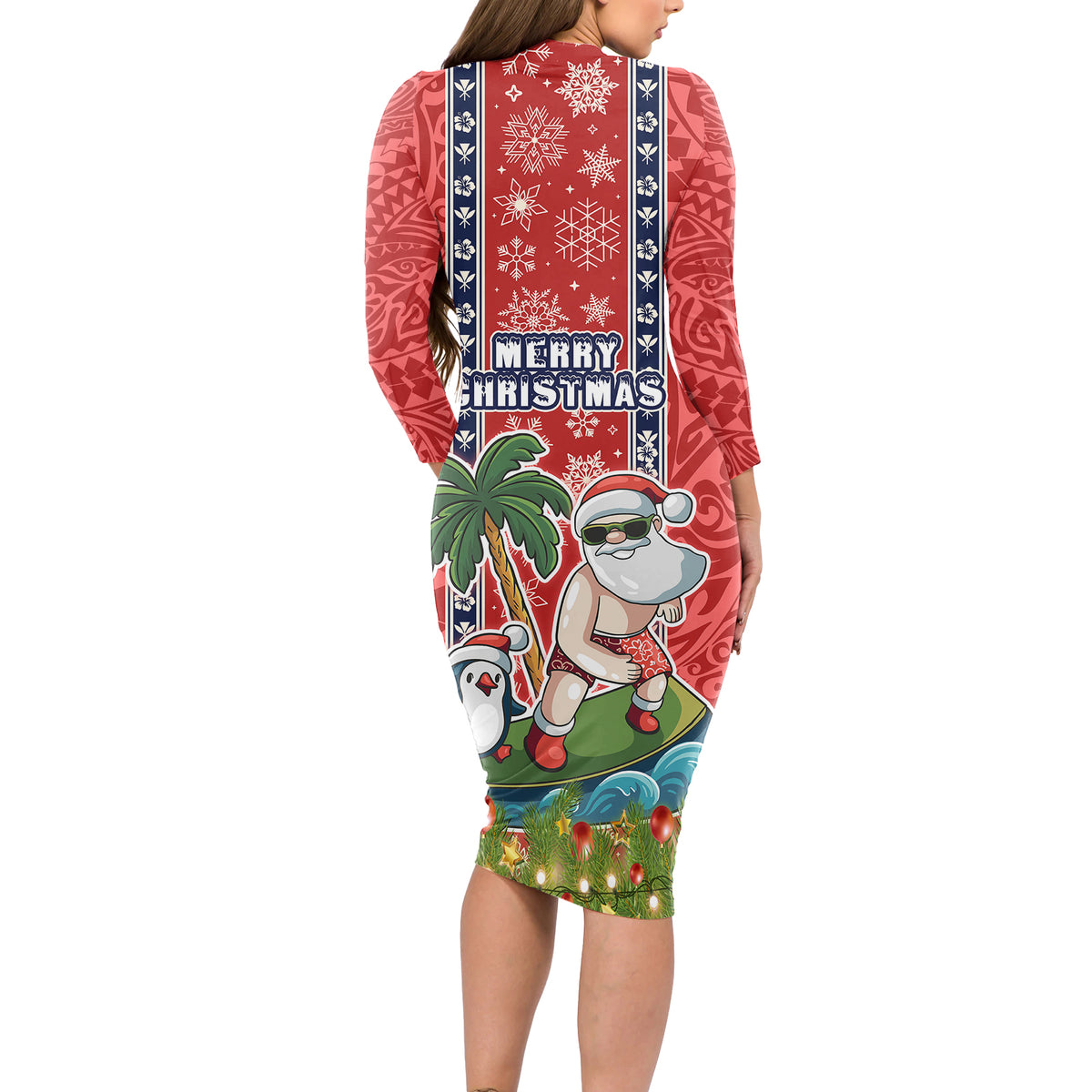 hawaii-christmas-long-sleeve-bodycon-dress-the-santa-surfing-hawaii-xmas-style
