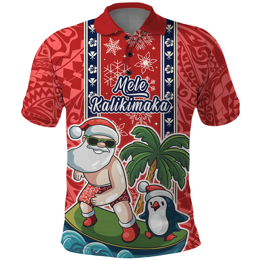 Hawaii Christmas Polo Shirt The Santa Surfing Hawaii Xmas Style LT03 Red - Polynesian Pride