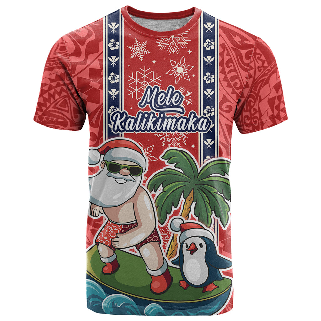 Hawaii Christmas T Shirt The Santa Surfing Hawaii Xmas Style LT03 Red - Polynesian Pride