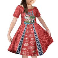Custom Hawaii Christmas Family Matching Off Shoulder Maxi Dress and Hawaiian Shirt The Santa Surfing Hawaii Xmas Style LT03 Daughter's Dress Red - Polynesian Pride