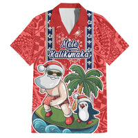 Custom Hawaii Christmas Family Matching Puletasi Dress and Hawaiian Shirt The Santa Surfing Hawaii Xmas Style LT03 Dad's Shirt - Short Sleeve Red - Polynesian Pride