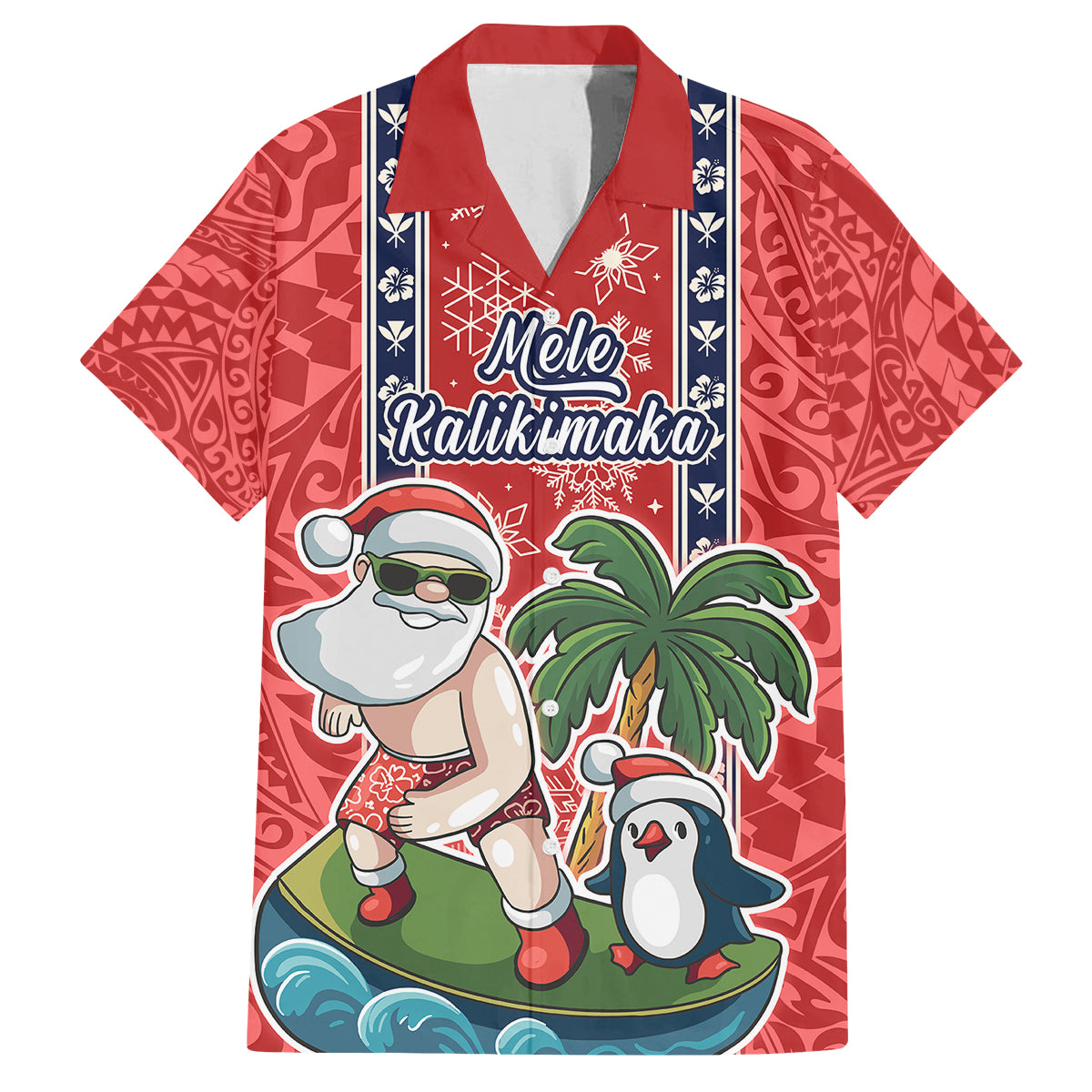 Custom Hawaii Christmas Family Matching Summer Maxi Dress and Hawaiian Shirt The Santa Surfing Hawaii Xmas Style LT03 Dad's Shirt - Short Sleeve Red - Polynesian Pride