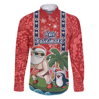 Custom Hawaii Christmas Family Matching Summer Maxi Dress and Hawaiian Shirt The Santa Surfing Hawaii Xmas Style LT03 Dad's Shirt - Long Sleeve Red - Polynesian Pride