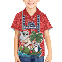 Custom Hawaii Christmas Family Matching Summer Maxi Dress and Hawaiian Shirt The Santa Surfing Hawaii Xmas Style LT03 Son's Shirt Red - Polynesian Pride