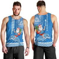 Hawaii Mele Kalikimaka Men Tank Top Santa Riding The DolPhin Mix Kakau Pattern Blue Style LT03 - Polynesian Pride