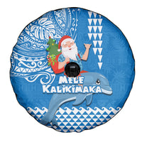 Hawaii Mele Kalikimaka Spare Tire Cover Santa Riding The DolPhin Mix Kakau Pattern Blue Style LT03 - Polynesian Pride