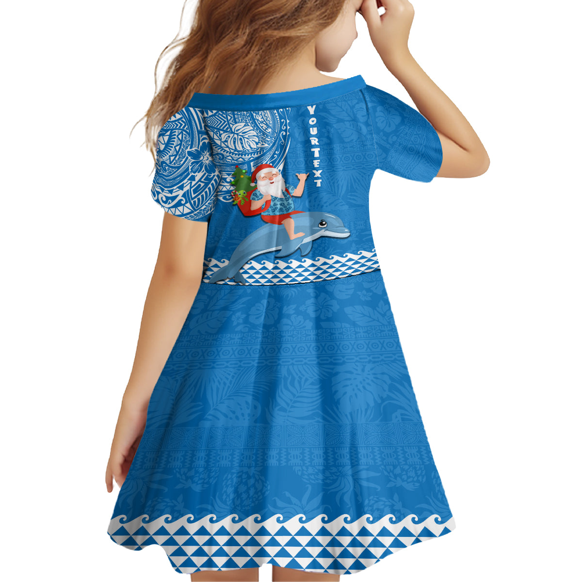 Custom Hawaii Mele Kalikimaka Family Matching Tank Maxi Dress and Hawaiian Shirt Santa Riding The DolPhin Mix Kakau Pattern Blue Style LT03 - Polynesian Pride