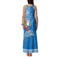 Custom Hawaii Mele Kalikimaka Family Matching Tank Maxi Dress and Hawaiian Shirt Santa Riding The DolPhin Mix Kakau Pattern Blue Style LT03 - Polynesian Pride
