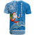 Custom Hawaii Mele Kalikimaka T Shirt Santa Riding The DolPhin Mix Kakau Pattern Blue Style LT03 - Polynesian Pride