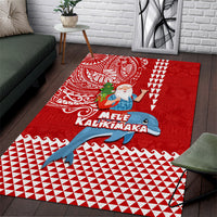 Hawaii Mele Kalikimaka Area Rug Santa Riding The DolPhin Mix Kakau Pattern Red Style LT03 Red - Polynesian Pride