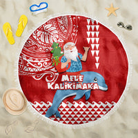 Hawaii Mele Kalikimaka Beach Blanket Santa Riding The DolPhin Mix Kakau Pattern Red Style LT03 One Size 150cm Red - Polynesian Pride