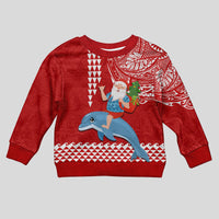 Hawaii Mele Kalikimaka Kid Ugly Christmas Sweater Santa Riding The DolPhin Mix Kakau Pattern Red Style LT03 Kid Red - Polynesian Pride