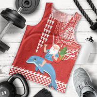 Hawaii Mele Kalikimaka Men Tank Top Santa Riding The DolPhin Mix Kakau Pattern Red Style LT03 - Polynesian Pride