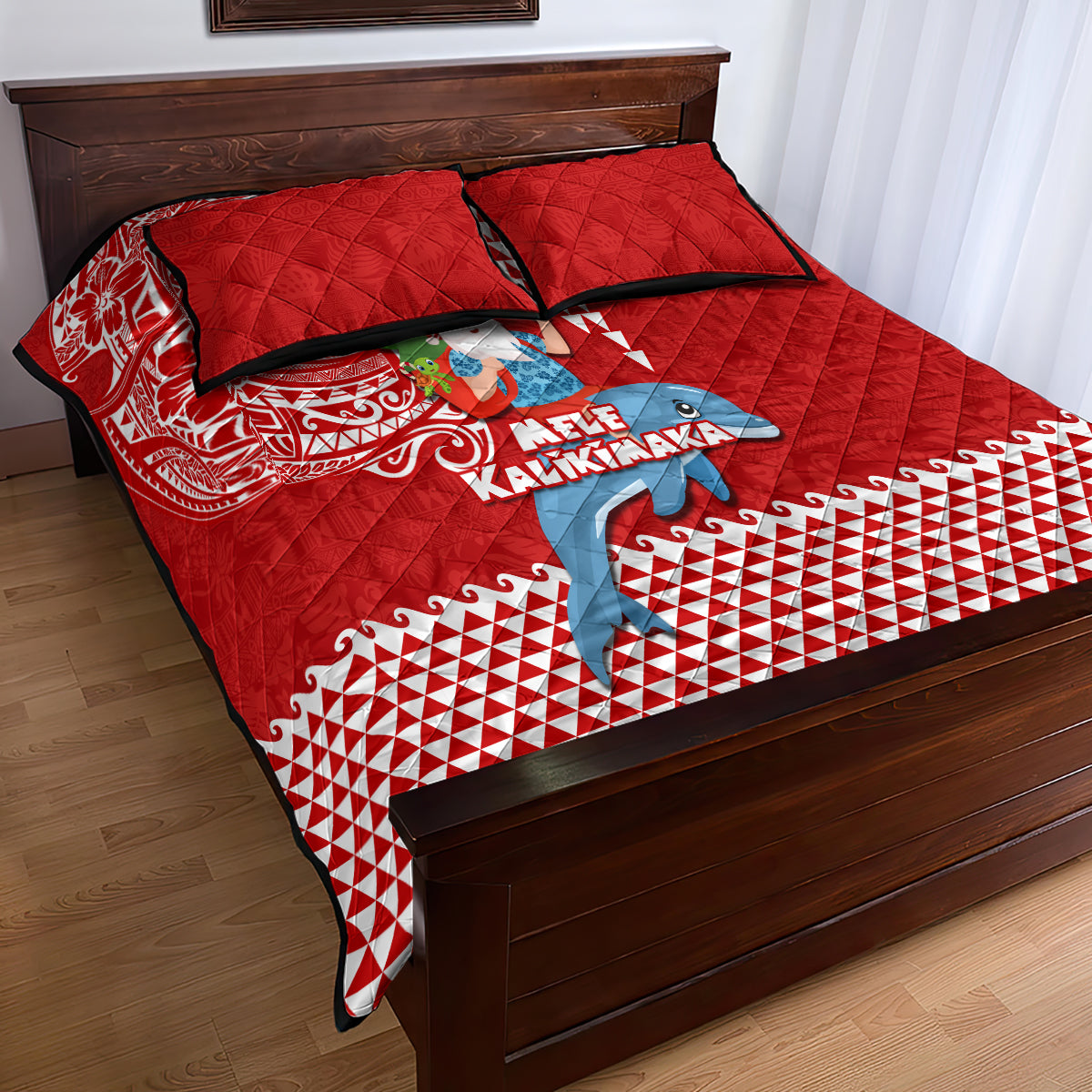 Hawaii Mele Kalikimaka Quilt Bed Set Santa Riding The DolPhin Mix Kakau Pattern Red Style LT03 - Polynesian Pride