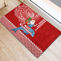 Hawaii Mele Kalikimaka Rubber Doormat Santa Riding The DolPhin Mix Kakau Pattern Red Style LT03 - Polynesian Pride