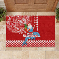 Hawaii Mele Kalikimaka Rubber Doormat Santa Riding The DolPhin Mix Kakau Pattern Red Style LT03 - Polynesian Pride