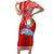 Hawaii Mele Kalikimaka Short Sleeve Bodycon Dress Santa Riding The DolPhin Mix Kakau Pattern Red Style LT03 Long Dress Red - Polynesian Pride
