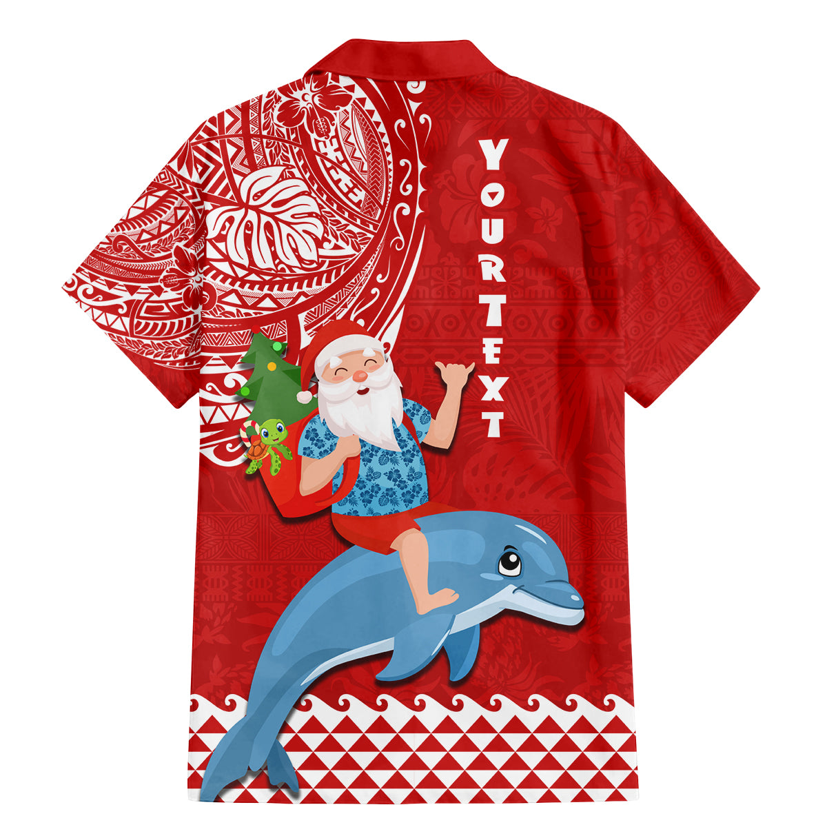 Custom Hawaii Mele Kalikimaka Family Matching Mermaid Dress and Hawaiian Shirt Santa Riding The DolPhin Mix Kakau Pattern Red Style LT03 - Polynesian Pride