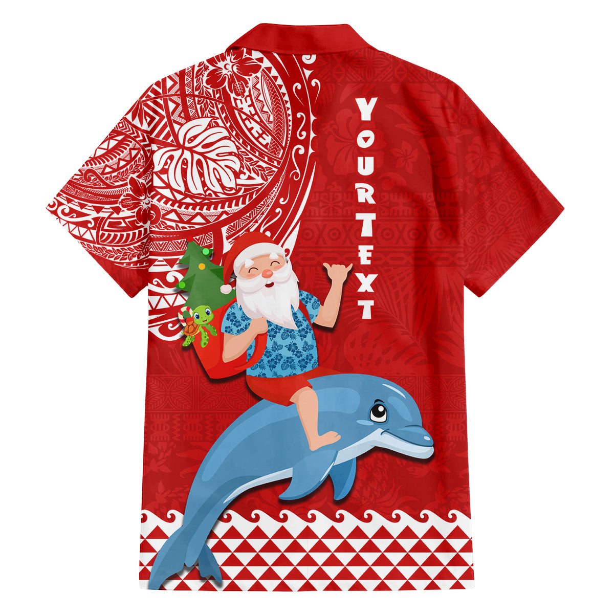 Custom Hawaii Mele Kalikimaka Family Matching Tank Maxi Dress and Hawaiian Shirt Santa Riding The DolPhin Mix Kakau Pattern Red Style LT03 - Polynesian Pride