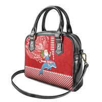 Custom Hawaii Mele Kalikimaka Shoulder Handbag Santa Riding The DolPhin Mix Kakau Pattern Red Style LT03 - Polynesian Pride