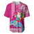 Hawaii Mele Kalikimaka Baseball Jersey Santa Riding The DolPhin Mix Kakau Pattern Pink Style LT03 Pink - Polynesian Pride