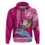 Hawaii Mele Kalikimaka Hoodie Santa Riding The DolPhin Mix Kakau Pattern Pink Style LT03 Pullover Hoodie Pink - Polynesian Pride